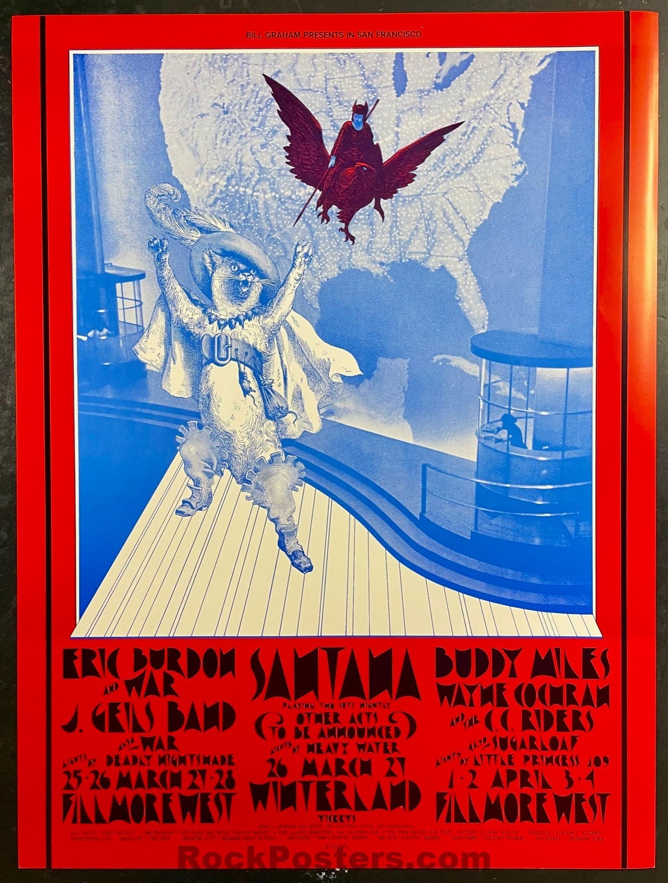 BG-275 - Santana - David Singer - 1971 Concert Poster - Winterland & Fillmore West - Near Mint Minus