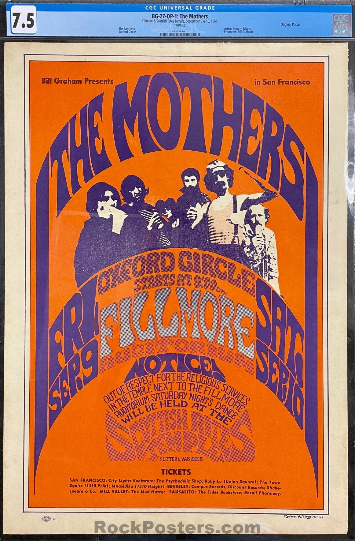 BG-27 - Mothers Frank Zappa - 1966 Poster - Fillmore Auditorium - CGC Graded 7.0