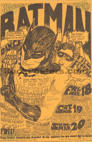 BG-2 - "Batman" - Mystery Trend/Quicksilver - Wes Wilson  - 1966  Handbill - Fillmore Auditorium - Excellent