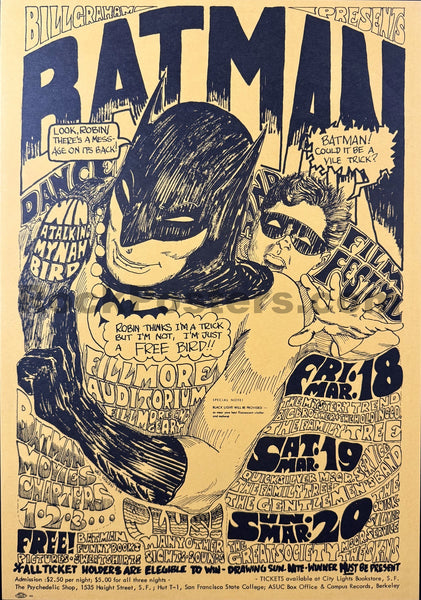 AUCTION -  BG-2-RP2 - "Batman" - Great Society Grace Slick - 1966 Poster - Fillmore Auditorium - Near Mint Minus