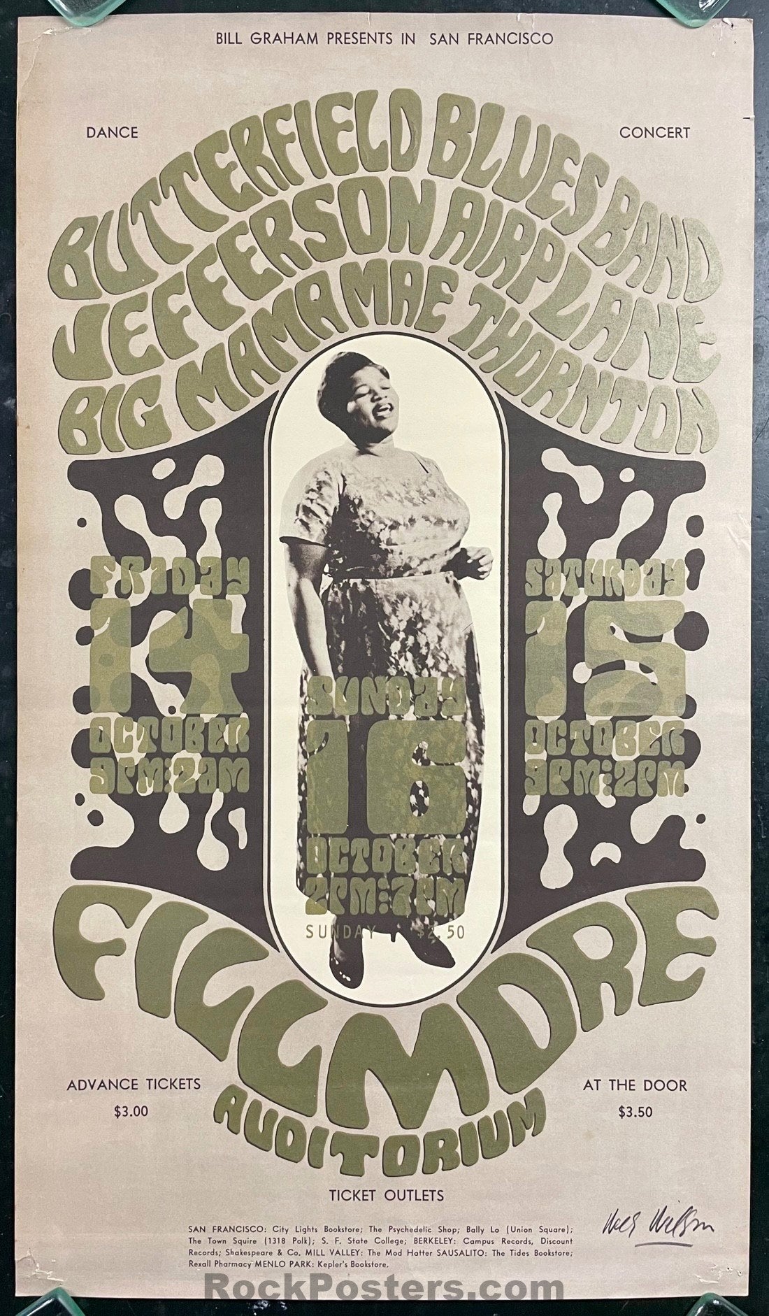 AUCTION -  BG-31 - Jefferson Airplane - Grace Slick's 1st Gig - Wes Wilson Signed - Fillmore Auditorium  - 1966 Poster - Very Good