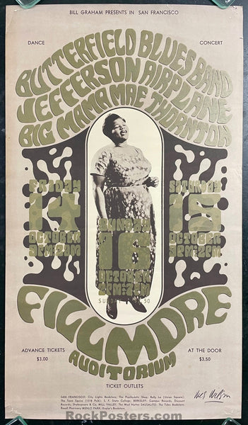 AUCTION -  BG-31 - Jefferson Airplane - Grace Slick's 1st Gig - Wes Wilson Signed - Fillmore Auditorium  - 1966 Poster - Very Good