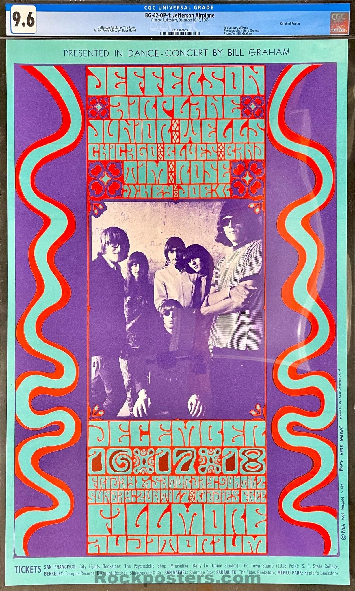 AUCTION - BG-42 - Jefferson Airplane - Wes Wilson - Fillmore Auditorium - 1966 Poster - CGC Graded 9.6