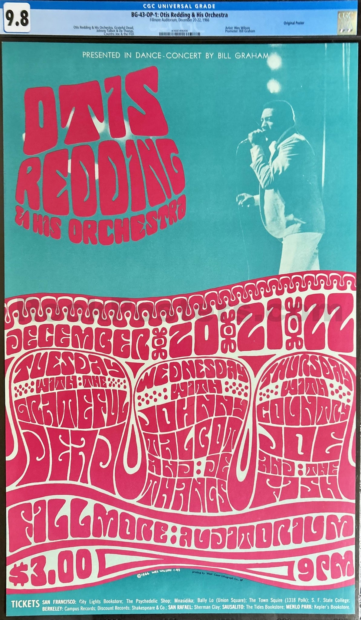 BG-43 - Otis Redding - Grateful Dead - 1966 Poster - Fillmore