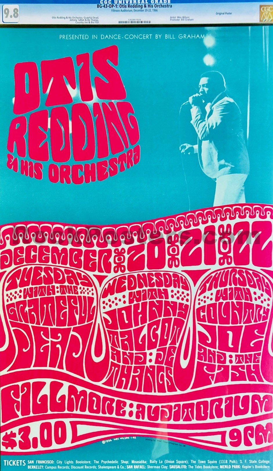 BG-43 - Otis Redding - Grateful Dead - 1966 Poster - Fillmore Auditori