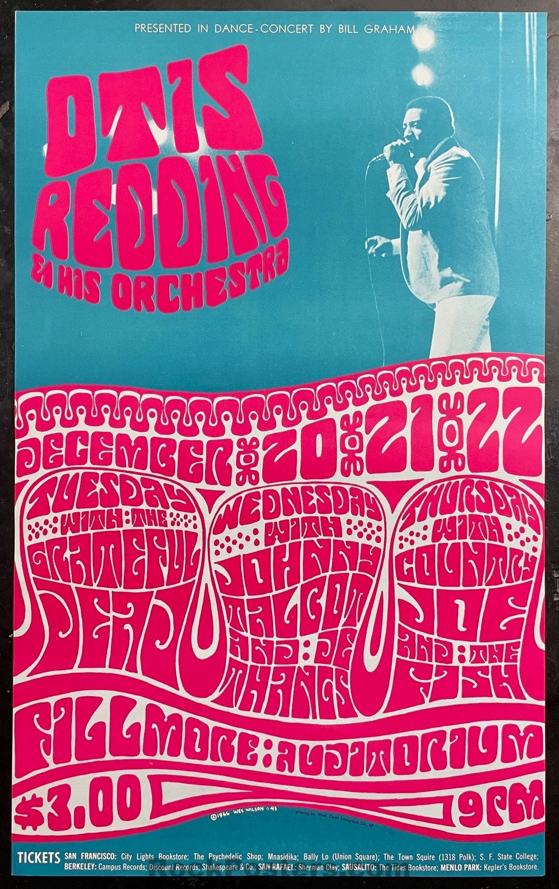 AUCTION - BG-43 - Grateful Dead Otis Redding - Wes Wilson - Fillmore Auditorium - 1966 Poster - Near Mint Minus