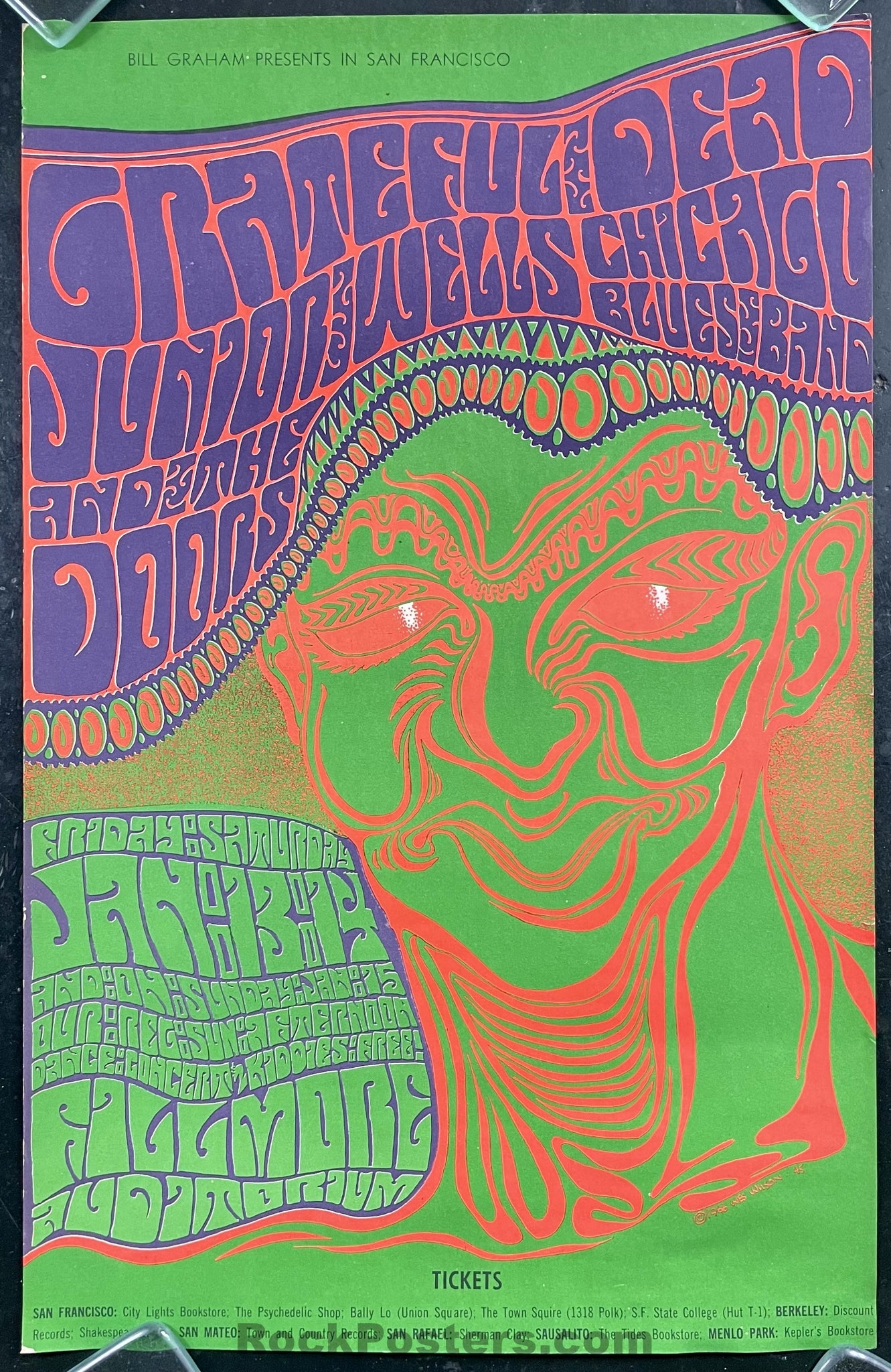 AUCTION - BG-45 - Grateful Dead/Doors - Wes Wilson - Fillmore Auditorium - 1967 Poster - Excellent