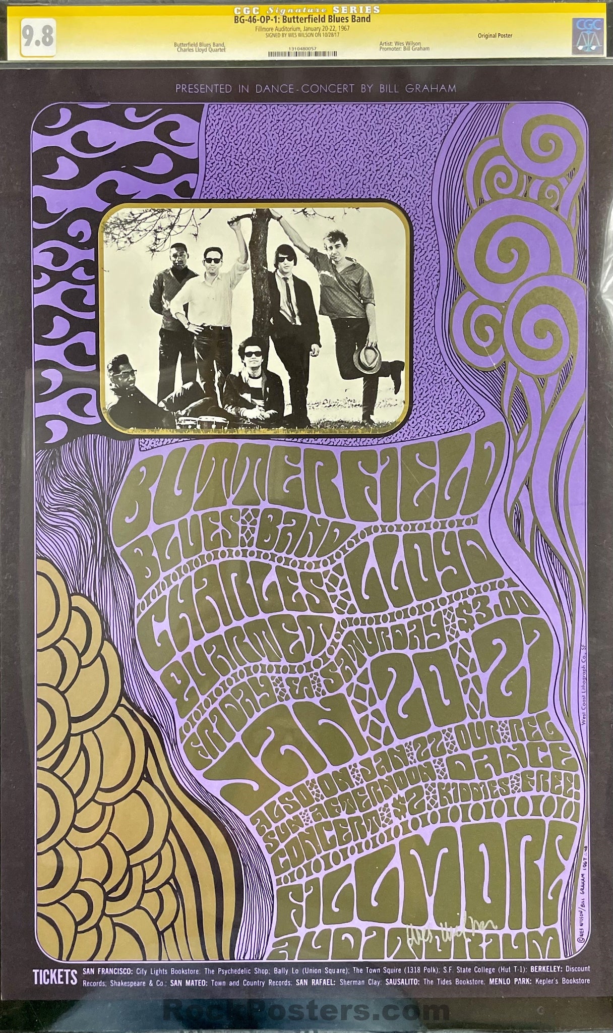 BG-46 - Butterfield Blues Band - Wes Wilson Signed - 1967 Poster - Fillmore Auditorium - CGC Graded 9.8