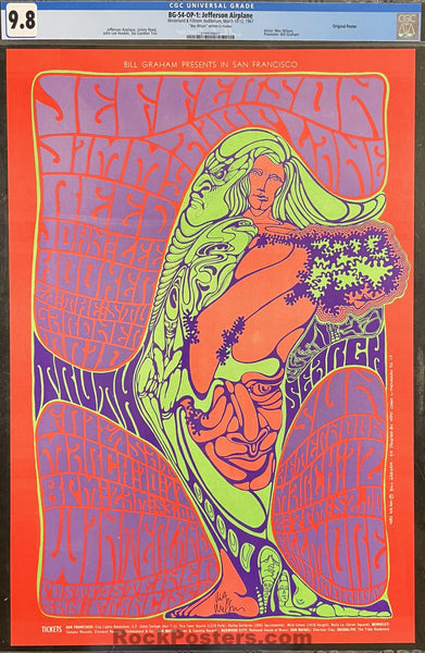 BG-54 - Jefferson Airplane - 1967 Poster - Wes Wilson Signed - Winterland - CGC Graded 9.8