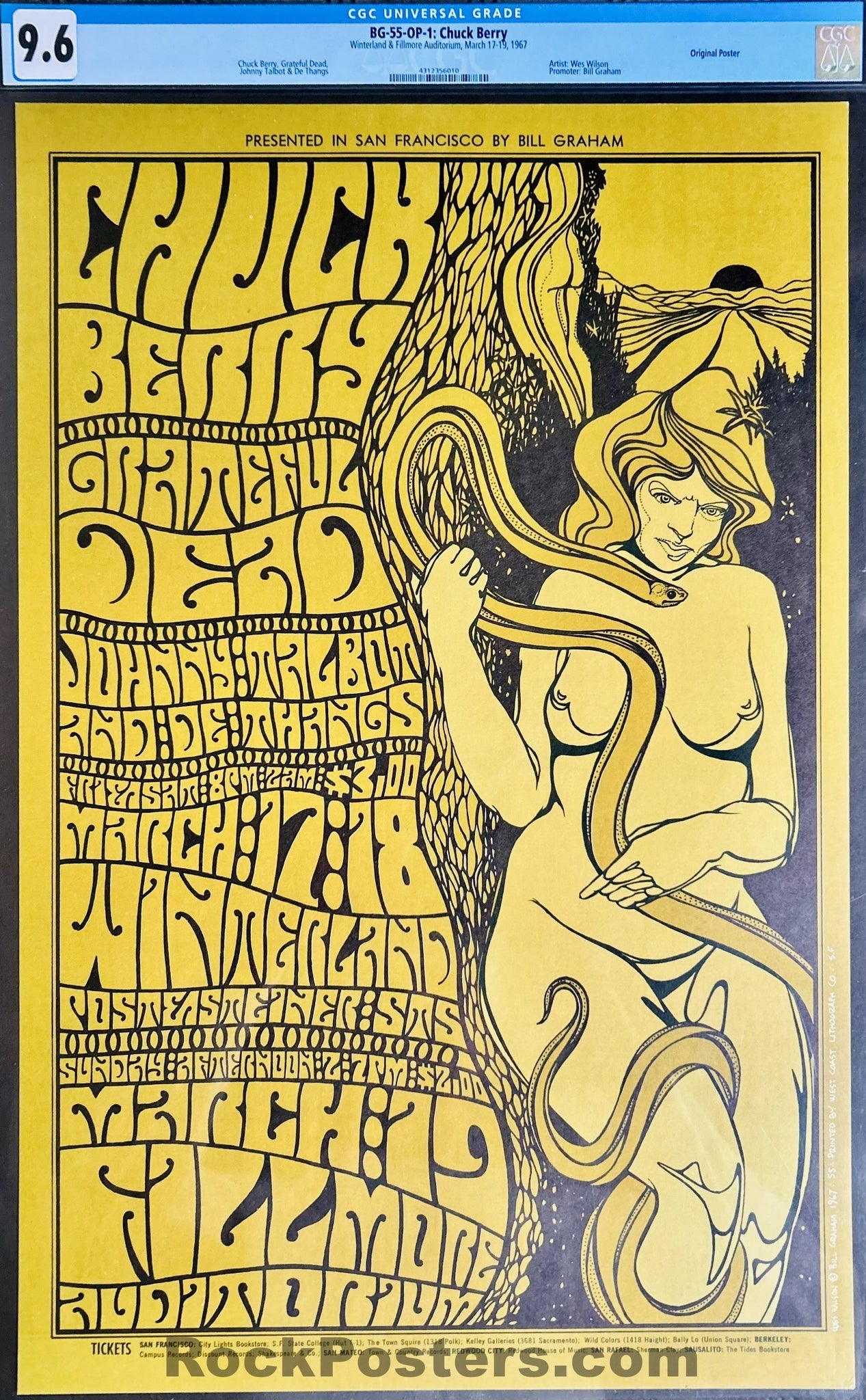 BG-55 - Grateful Dead - Chuck Berry - Wes Wilson - 1967 Poster - Winterland - CGC Graded 9.6
