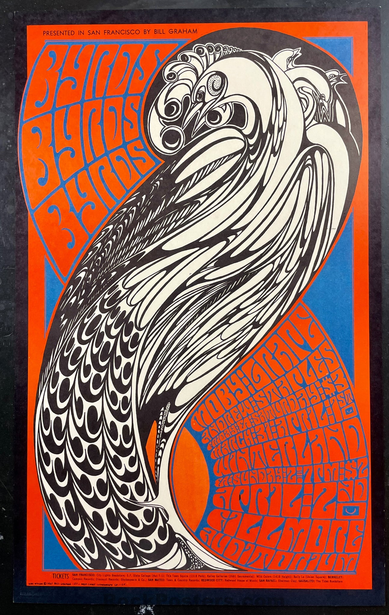 AUCTION - BG-57 - Byrds/Moby Grape - Wes Wilson - 1967 Poster - Fillmore/Winterland - Excellent