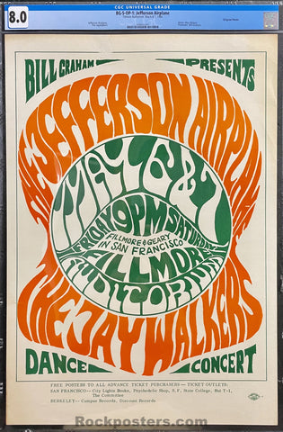 AUCTION - BG-5 - Jefferson Airplane - Wes Wilson - 1966 Poster - Fillmore Auditorium - CGC Graded 8.0
