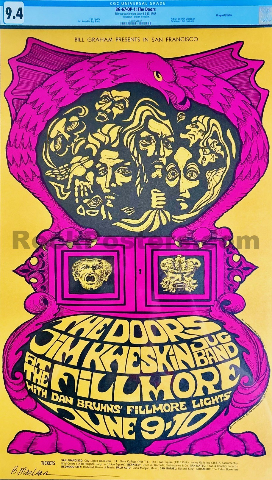 BG-67 - The Doors - Bonnie MacLean Signed - 1967 Poster - Fillmore Aud