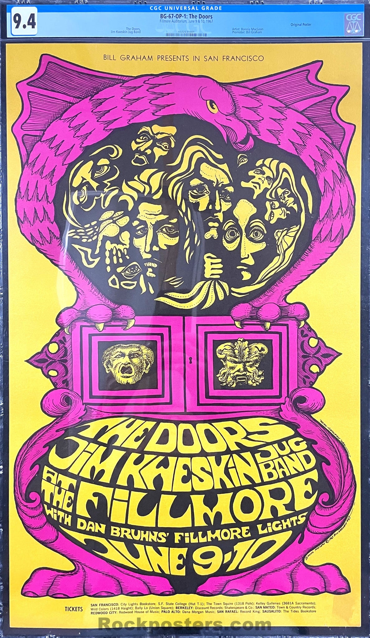BG- 67 - The Doors - Bonnie MacLean - 1967 Poster - Fillmore Auditorium - CGC Graded 9.4