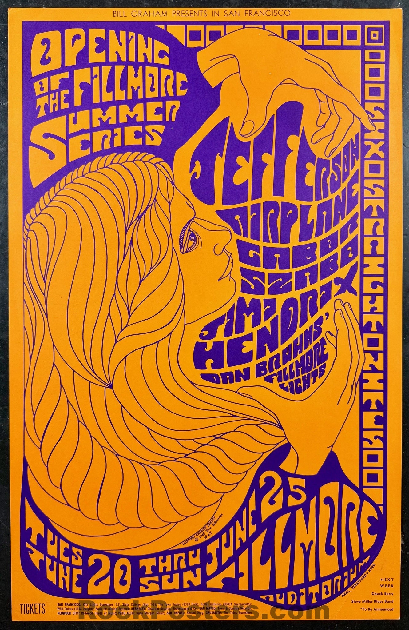AUCTION - BG-69 - Jimi Hendrix - 1967 Poster - Fillmore Auditorium - Excellent