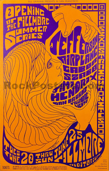 AUCTION - BG-69 - Jimi Hendrix - Jefferson Airplane - 1967 Poster - Fillmore Auditorium - Excellent - SF Rock Posters & Collectibles