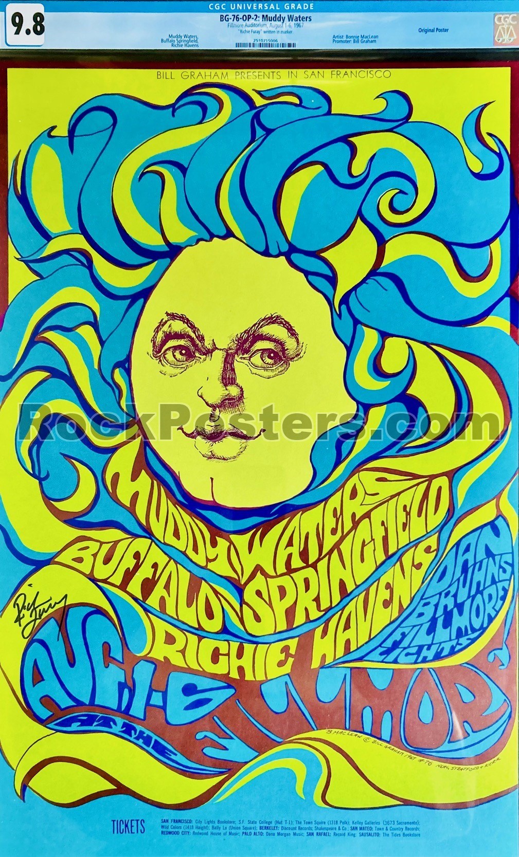 バッファロースプリングフィールド 1967 ビンテージポスター BG-76 - Buffalo Springfield - Muddy Waters - Richie Furay Signed