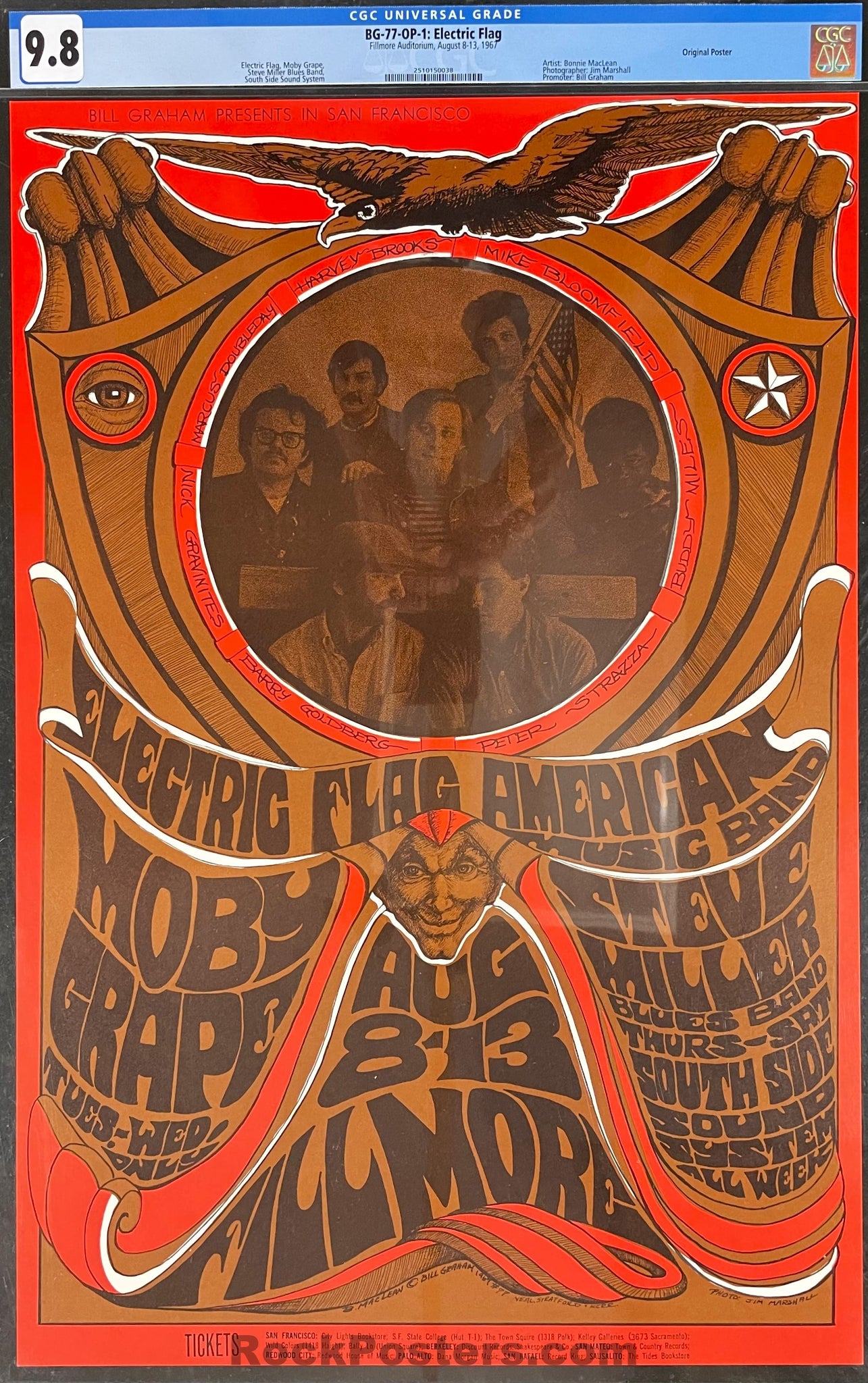 BG-77 - Electric Flag - Bonnie MacLean - 1967 Poster - Fillmore Auditorium - CGC Graded 9.8