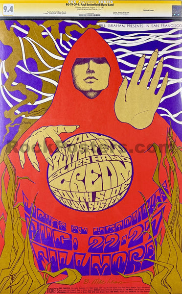 AUCTION - BG-79 - Cream - Eric Clapton - Bonnie MacLean Signed - 1967 Poster - Fillmore Auditorium -  CGC Graded 9.6