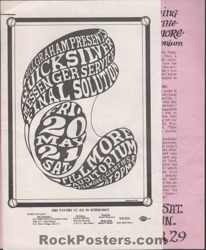 AUCTION - BG-7/ BG-8 - Velvet Underground - Alternate 1966 Handbills (2) - Fillmore Auditorium - Excellent