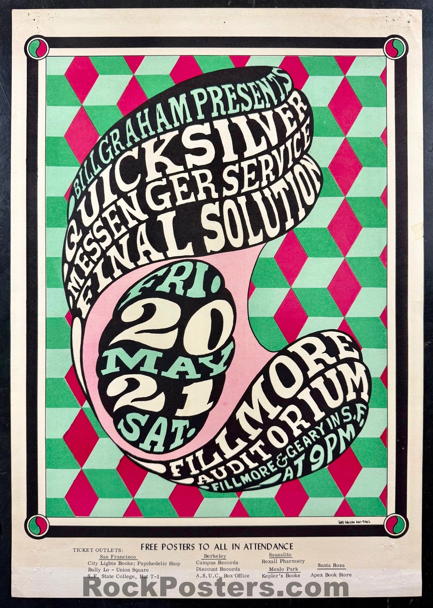 AUCTION - BG-7 - Quicksilver Messenger - Wes Wilson - 1966 Poster - Fillmore Auditorium - Excellent