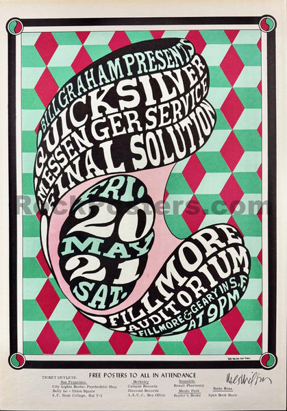 AUCTION - BG-7 - Quicksilver Messenger Service - Wes Wilson Signed - 1966 Poster - Fillmore Auditorium - Near Mint Minus - SF Rock Posters & Collectibles