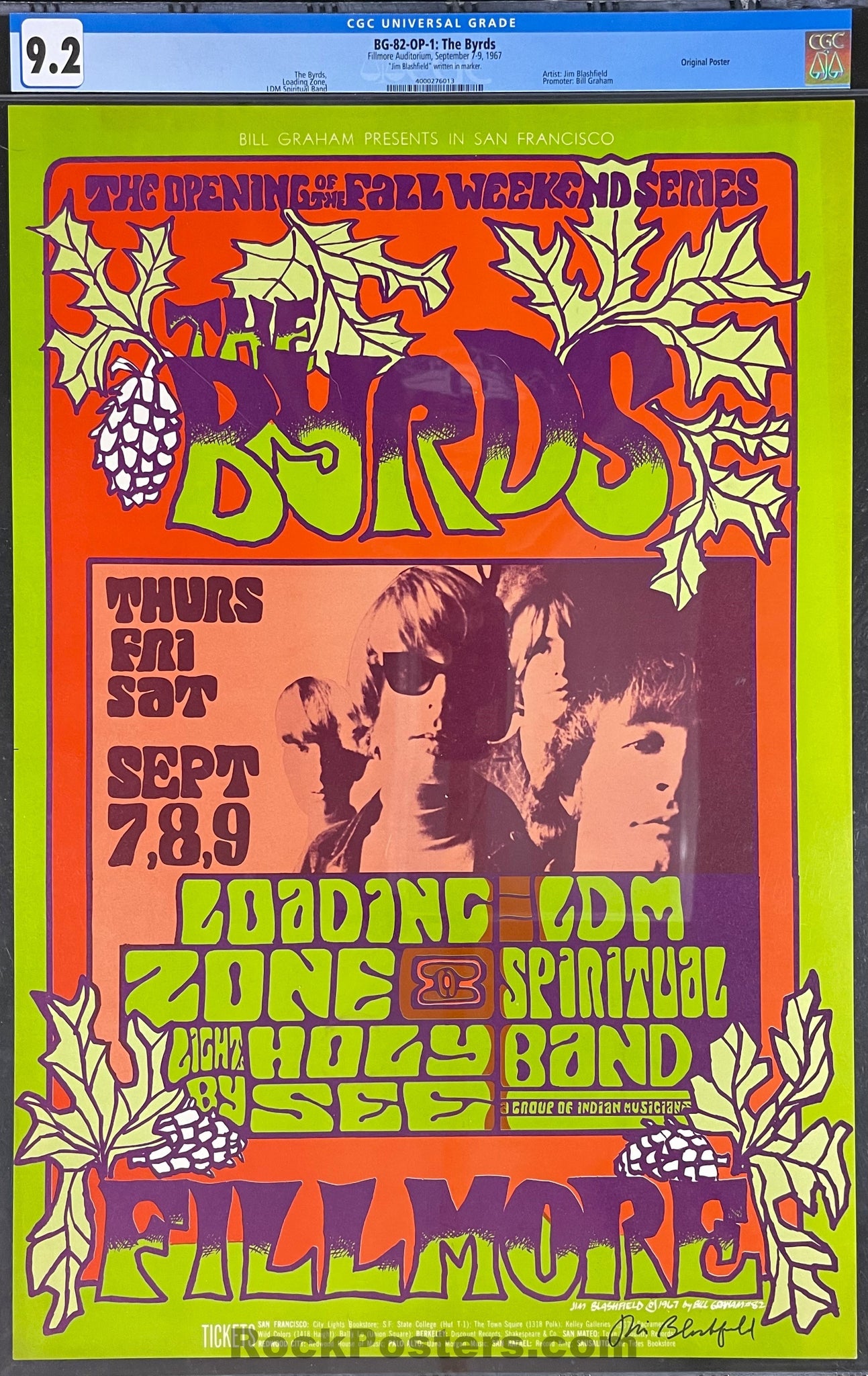 BG-82 - The Byrds - Jim Blashfield Signed - 1967 Poster - Fillmore Auditorium - CGC Graded 9.2