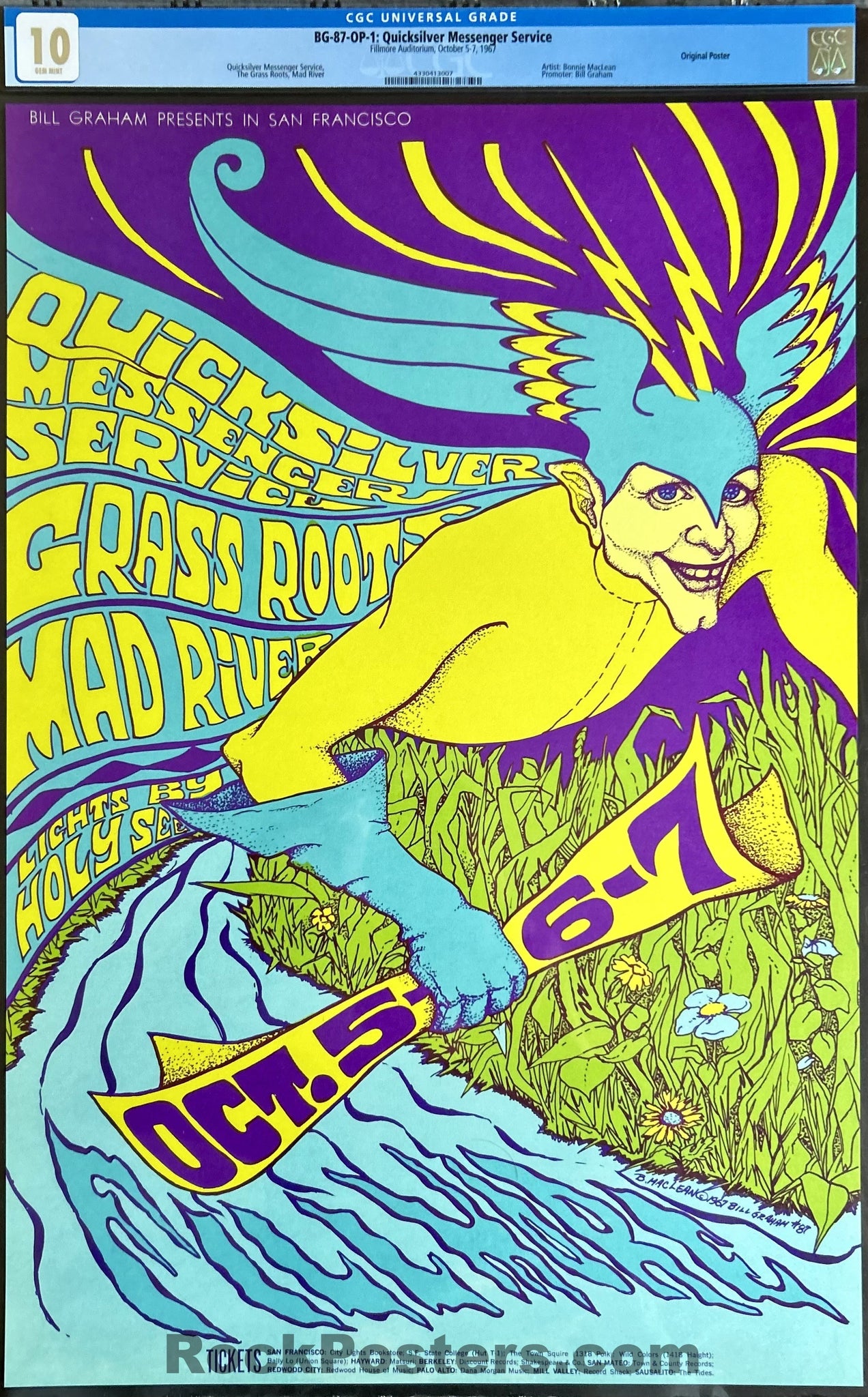BG-87 - Quicksilver Messenger - Bonnie MacLean - 1967 Poster - Fillmore Auditorium - CGC Graded 10 GEM MINT