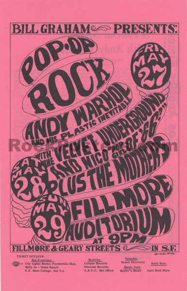 AUCTION - BG 8 - Velvet Underground - Andy Warhol / Frank Zappa - Wes Wilson - 1966 Handbill - Fillmore Auditorium - Near Mint - SF Rock Posters & Collectibles