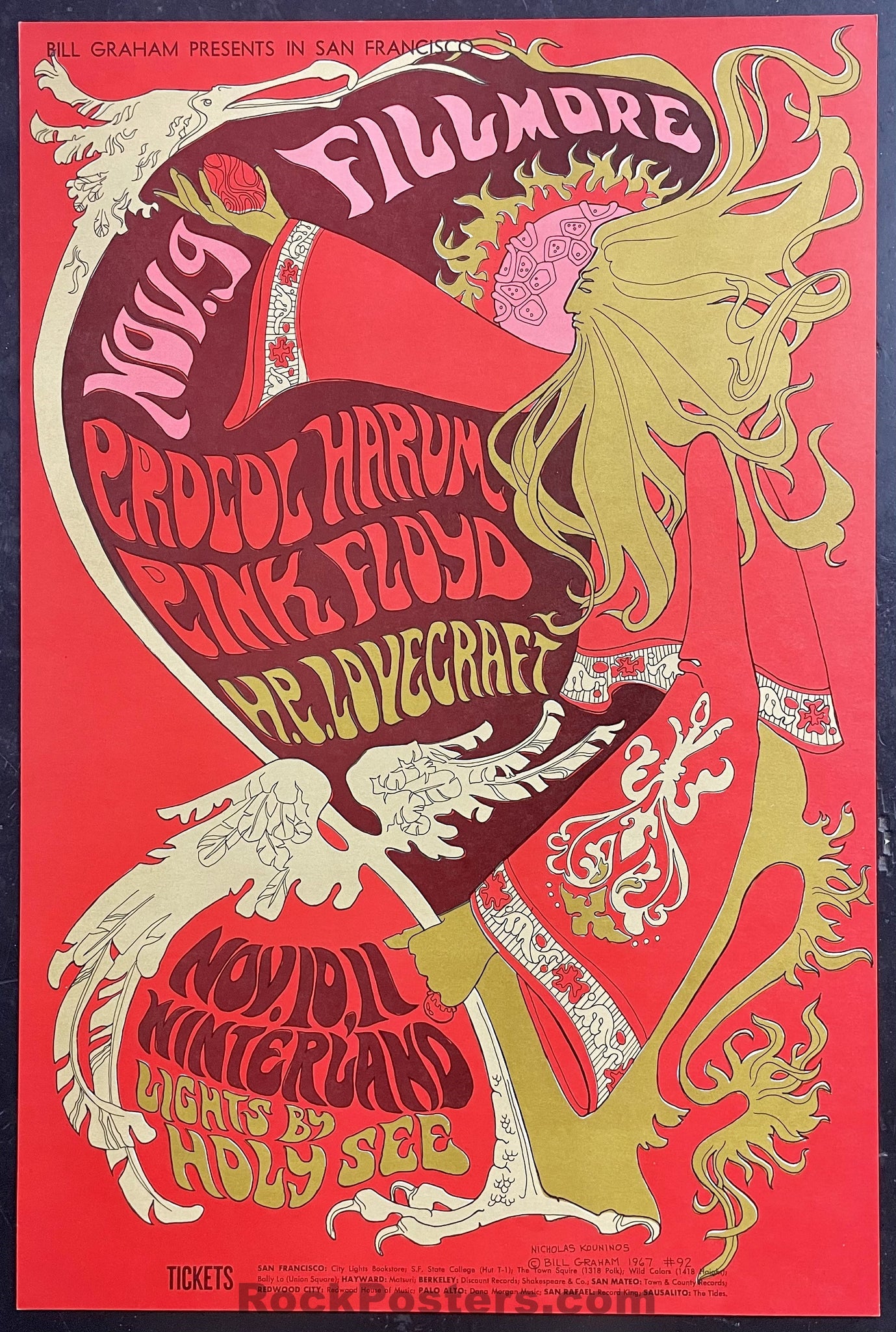 AUCTION -  BG-92 - Pink Floyd - 1967 Poster - Fillmore/Winterland - Near Mint Minus
