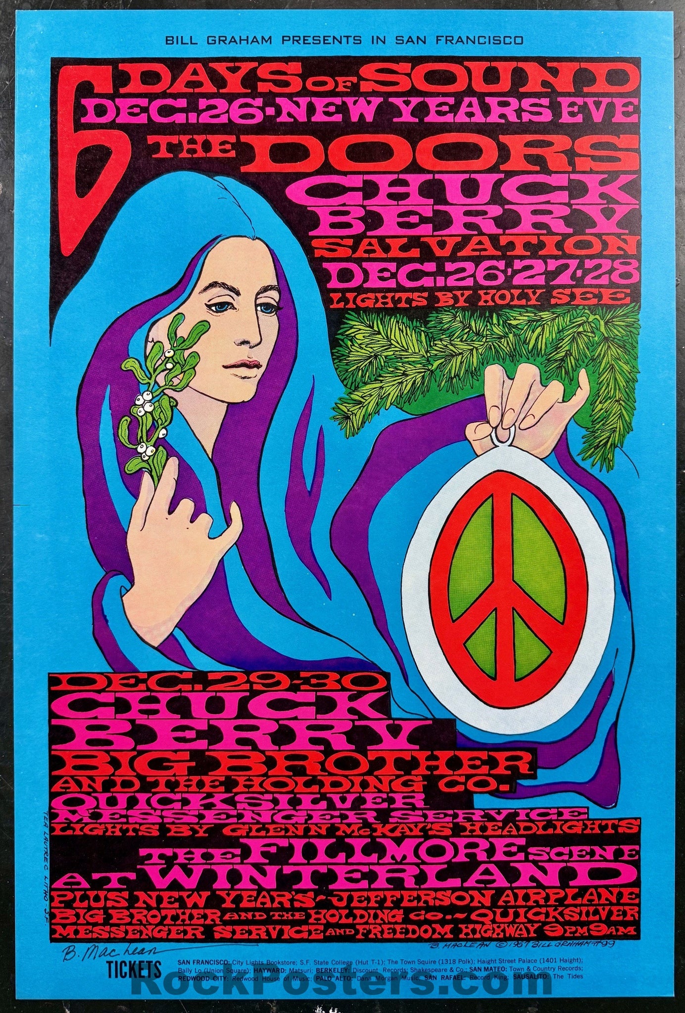 AUCTION - BG-99 - The Doors - Big Brother Janis Joplin - Bonnie MacLean Signed - 1967 Poster - Fillmore Auditorium - Near Mint