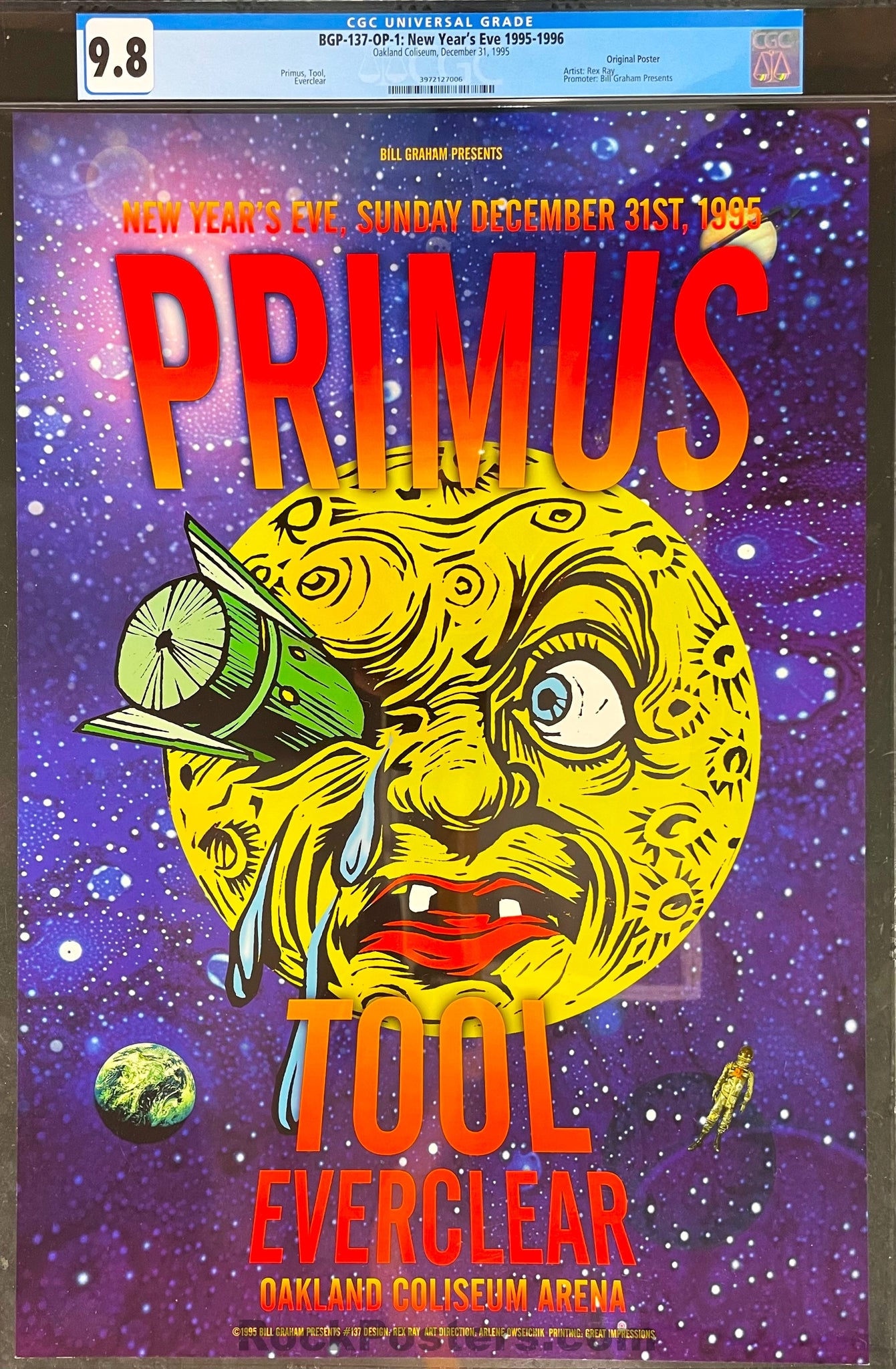 AUCTION - BGP-137 - Primus/Tool - 1995 New Years Poster - Oakland Coliseum - CGC Graded 9.8