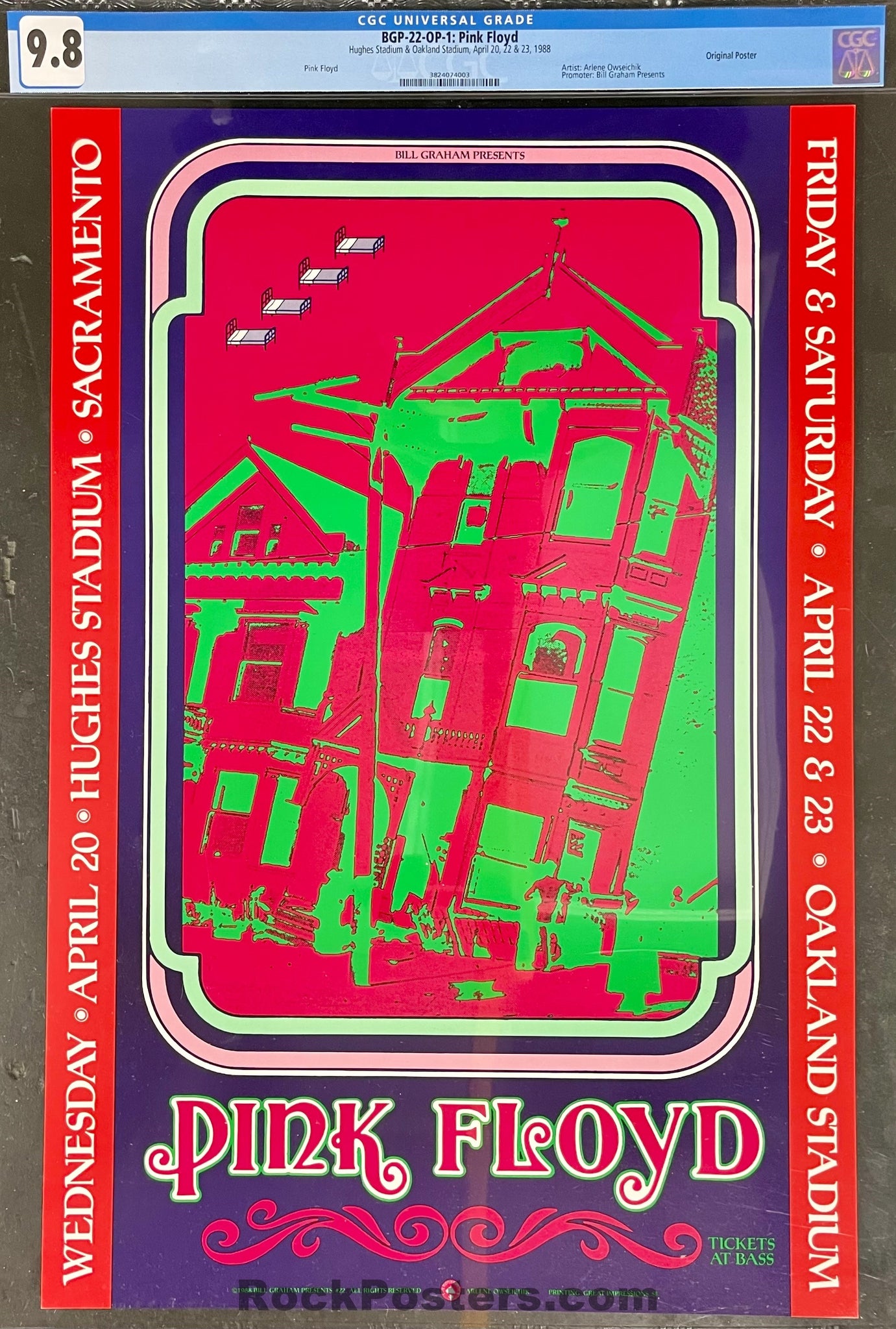 AUCTION - BGP-22 - Pink Floyd - 1988 Poster - Oakland & Hughes Stadium - CGC Graded 9.8