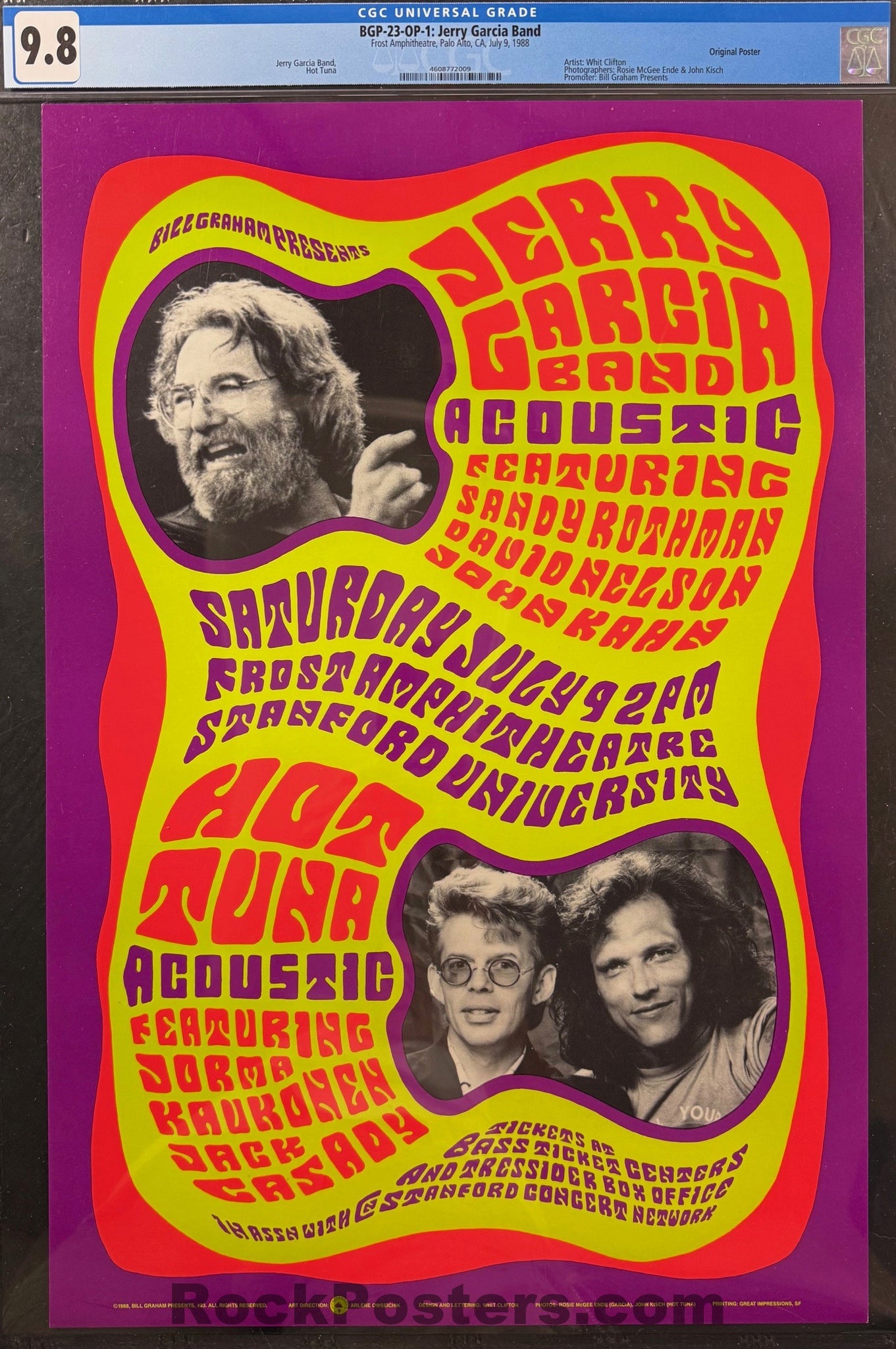 BGP-23 - Jerry Garcia Band - Hot Tuna -  Whit Clifton - 1988 Poster - Frost Amphitheater - CGC Graded 9.8