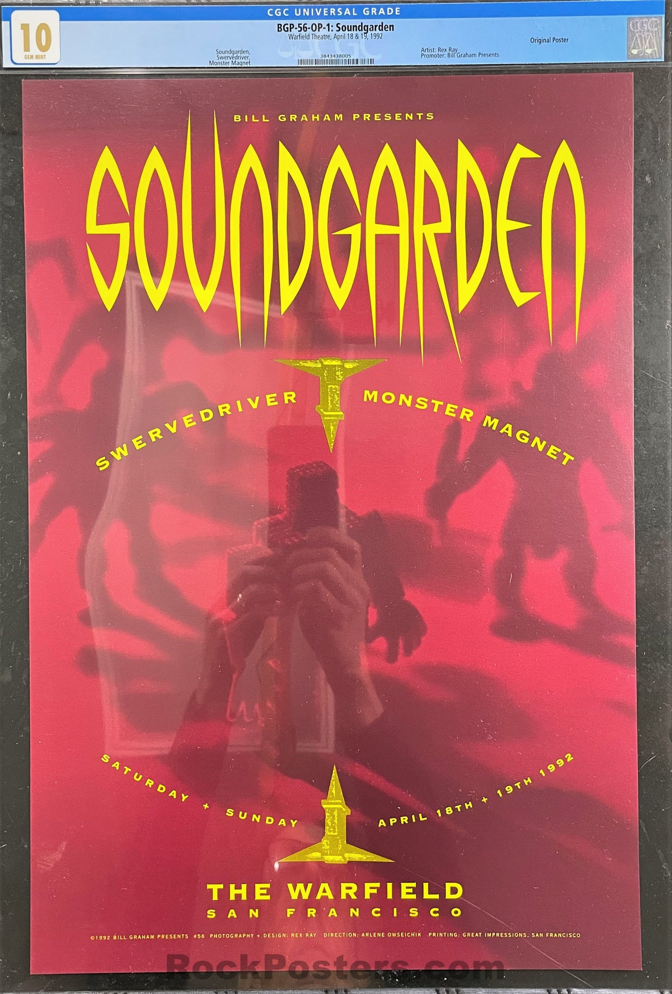 AUCTION - BGP-56 - Soundgarden - 1992 Poster - Warfield Theater - CGC Graded 10 GEM MINT