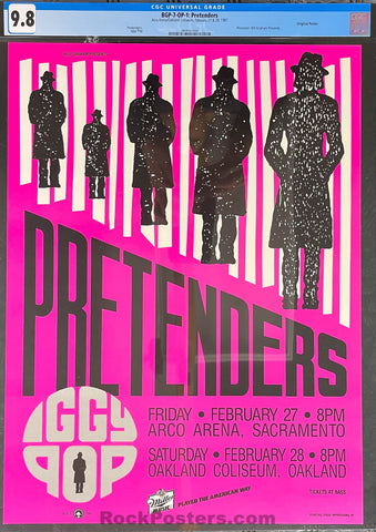 AUCTION - BGP-7 - The Pretenders - Iggy Pop - Arlene Owseichik - 1987 Poster - Arco Arena - CGC Graded  9.8