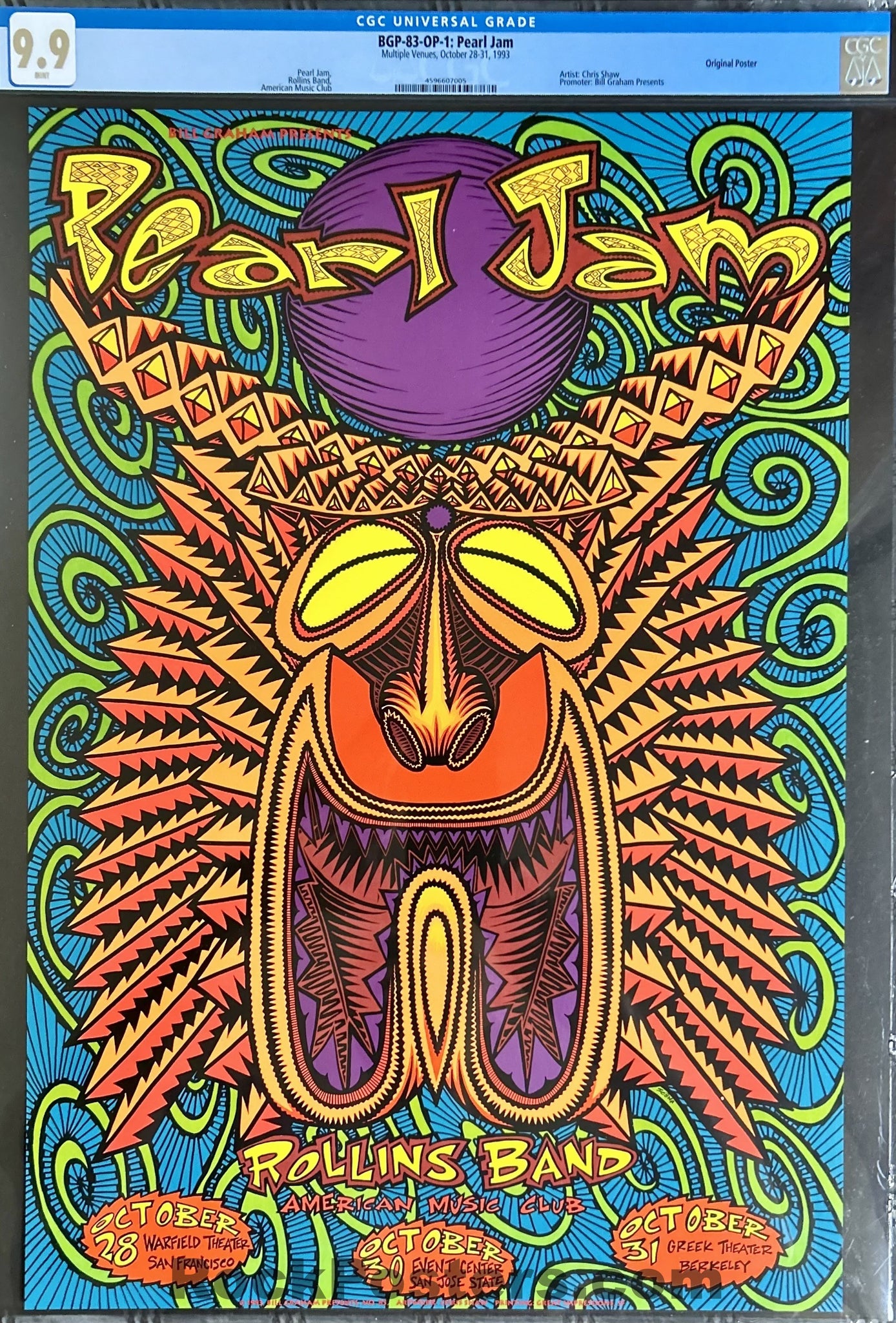 BGP-83 - Pearl Jam - 1993 Poster - Warfield Theater - CGC Graded