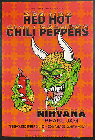 AUCTION - BGP-51 - Red Hot Chili Peppers - Nirvana Pearl Jam - 1991 Poster - Cow Palace - Near Mint