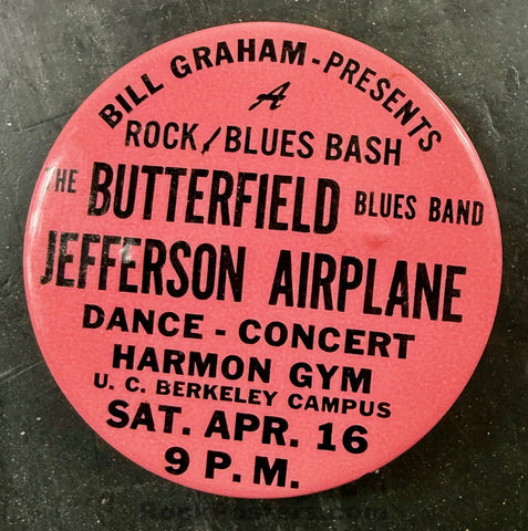 AUCTION - AOR 2.54 - BG-3 - Jefferson Airplane - 1966 Button - UC Berkeley - Near Mint