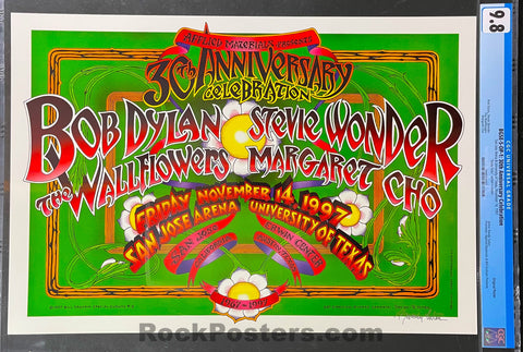 AUCTION - BGSE-5 - Bob Dylan - Stevie Wonder - Randy Tuten Signed - 1997 Poster - San Jose Arena - CGC Graded 9.8