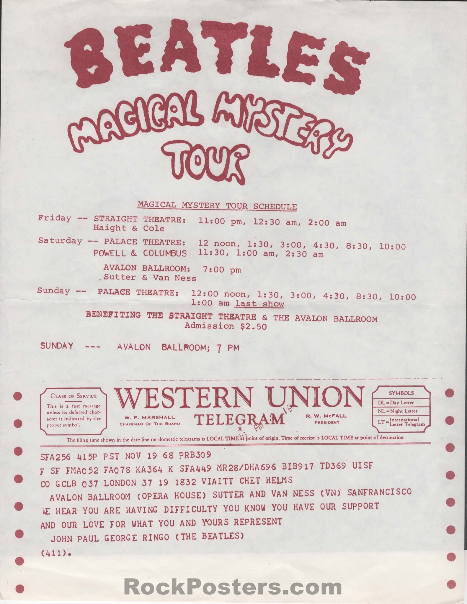 AUCTION - Family Dog - The Beatles - Magical Mystery Movie - 1968 Handbill - Avalon Ballroom - Excellent