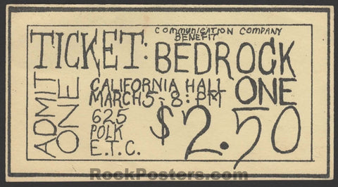 AUCTION - AOR 2.153 - Bedrock One - 1967 Ticket - California Hall - Near Mint Minus