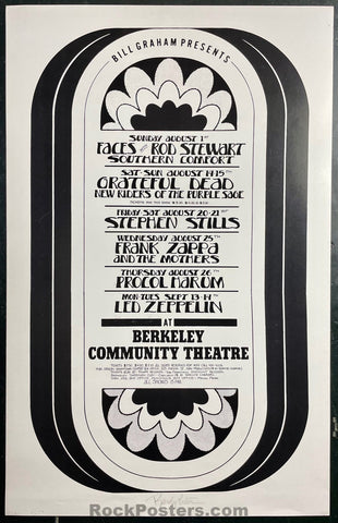 AUCTION -  Grateful Dead - Zappa Led Zeppelin - Randy Tuten Signed - Berkeley Community - 1971 Poster - Excellent