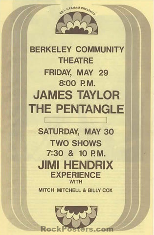 AUCTION - Jimi Hendrix - James Taylor - 1970 Program - Berkeley Community Concert - Near Mint