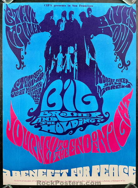 AUCTION - Janis Joplin Big Brother - Benefit For Peace - UCSF - 1967 Concert Poster - Near Mint Minus