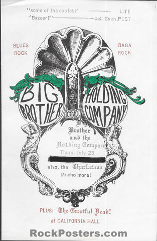 AUCTION - AOR 2.3 - Big Brother Janis Joplin - Grateful Dead - 1966  Handbill - California Hall - Excellent