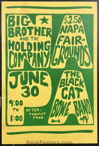 AUCTION -  Big Brother Janis Joplin - 1967 Poster - Napa CA - Excellent