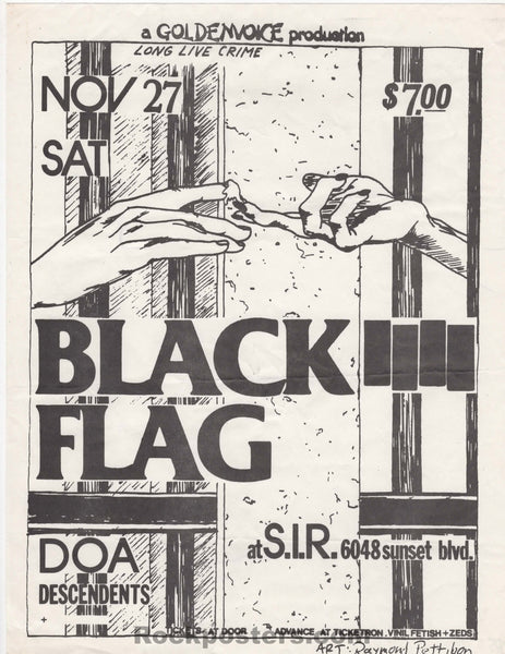 AUCTION - Punk - Black Flag - Raymond Pettibon - 1982 Flyer - Los