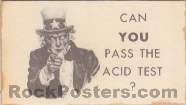 Can You Pass the Acid Test - 1965/1966 - Original Card - Merry Pranksters - Grateful Dead - Near Mint Minus - SF Rock Posters & Collectibles