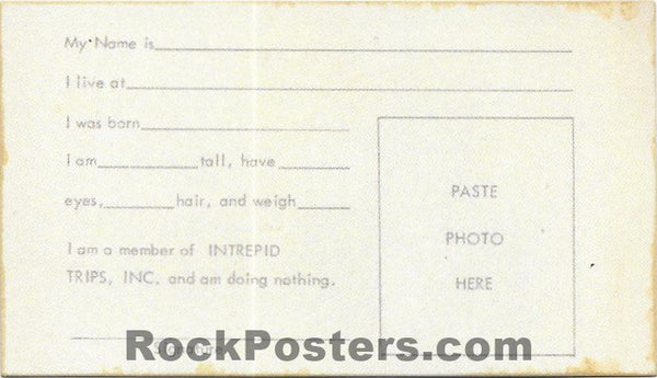 AUCTION - Can You Pass the Acid Test - 1965/1966 - Original Card - Merry Pranksters - Grateful Dead - Near Mint Minus